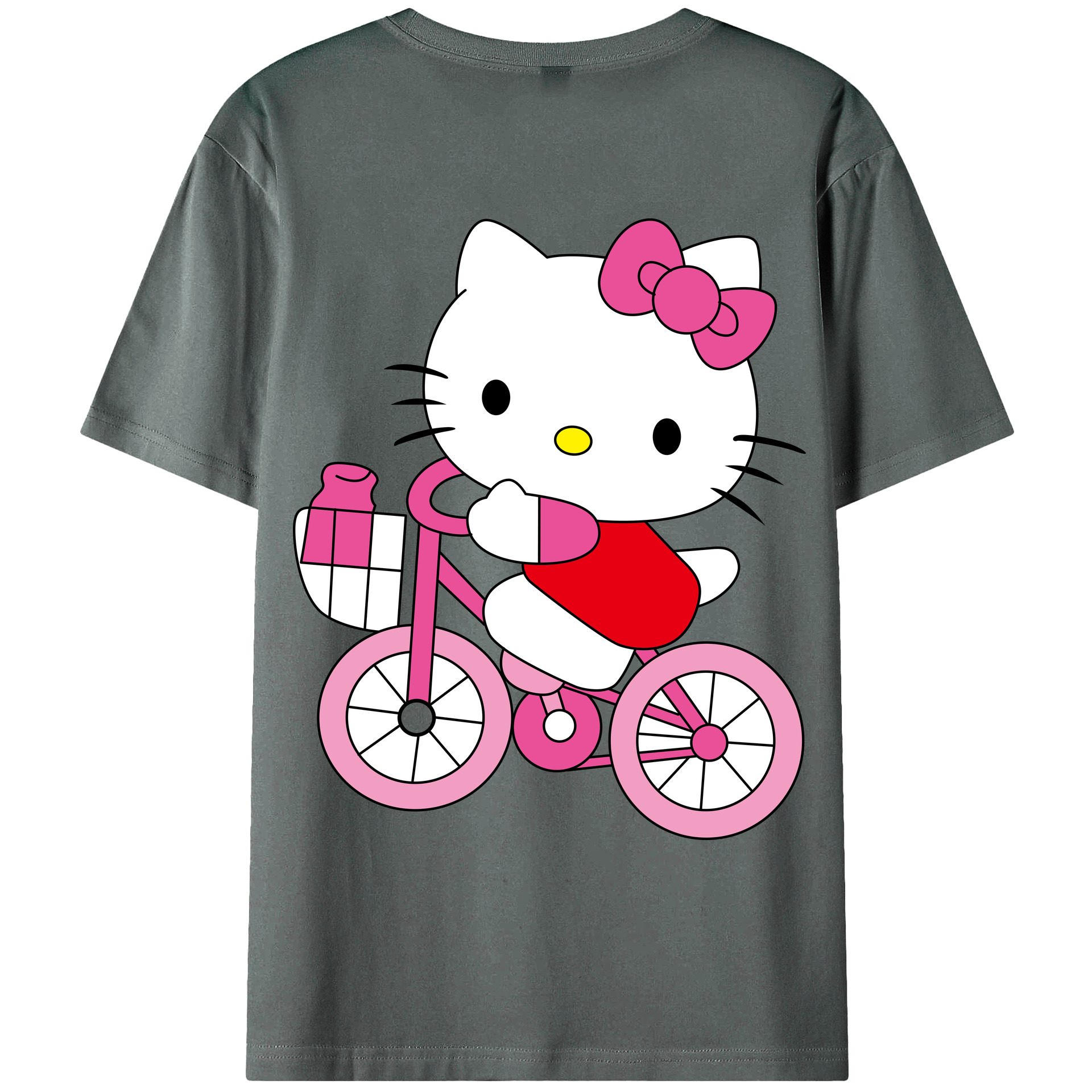 （画像用） Hello Kitty ハローキティ 綿100％ メンズ半袖Tシャツ（バックプリント） 通気性